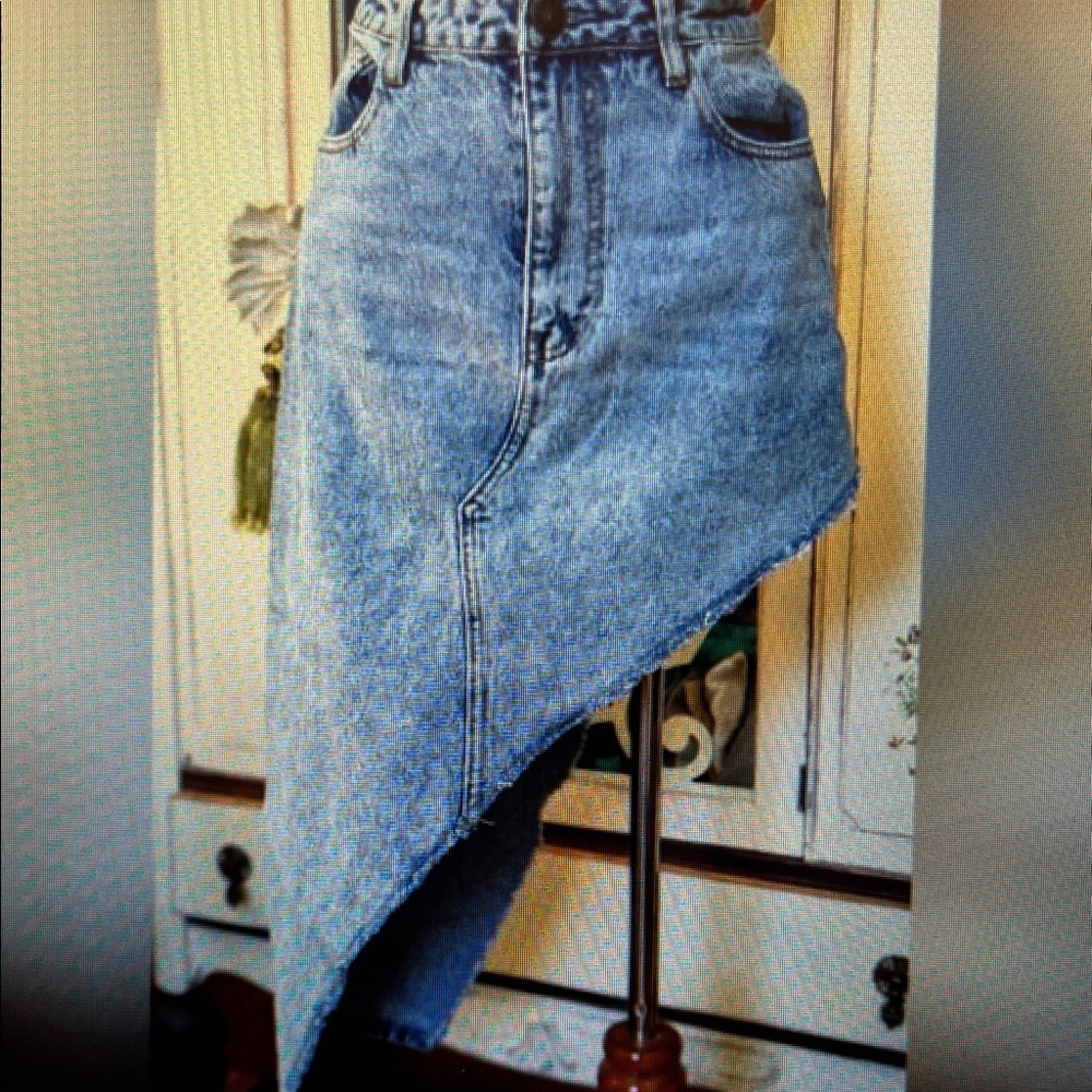 Asymmetrical Light Blue Denim Skirt - Women's